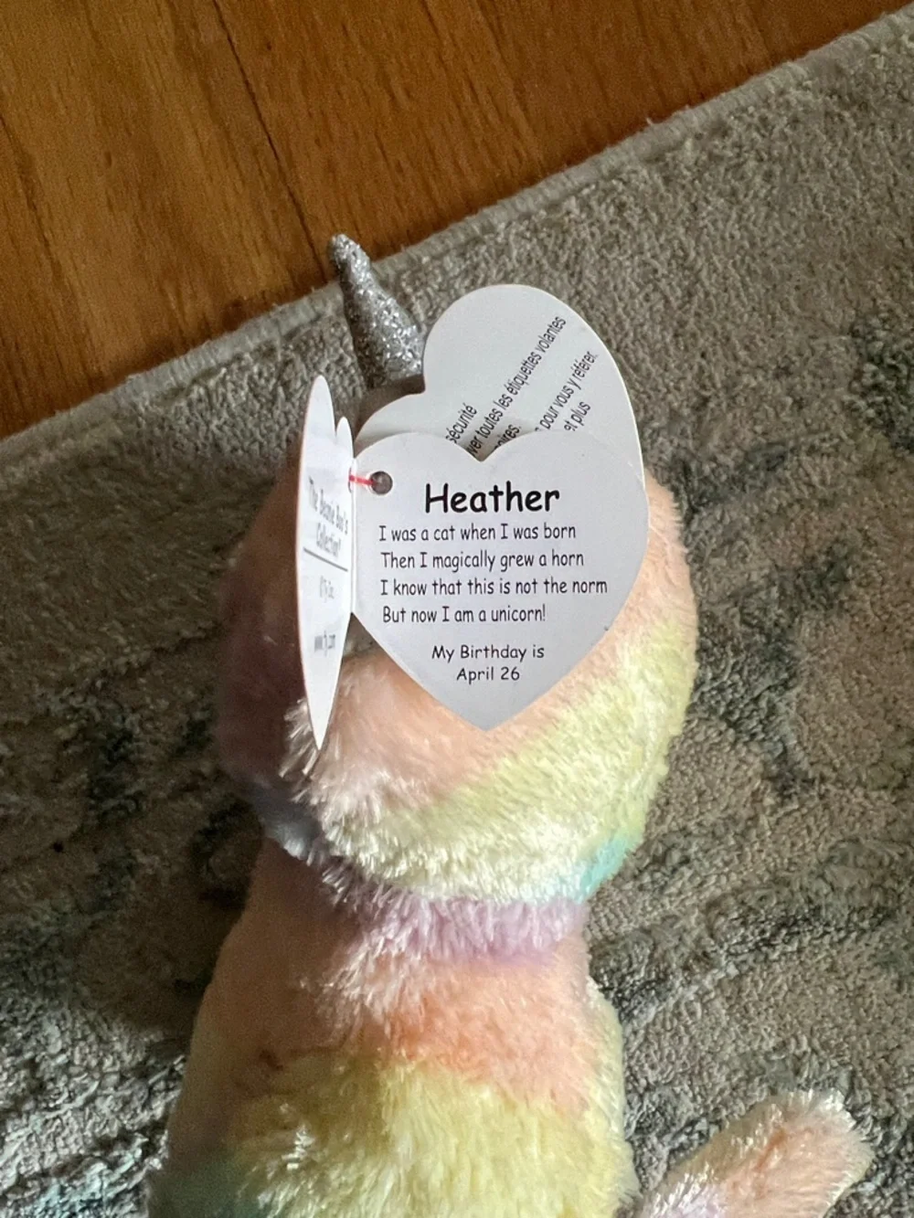 Ty Pastel Rainbow Plush Cat Unicorn with Silver Horn